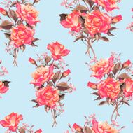 Summer Seamless Watercolor Pattern with Red Roses