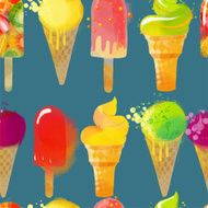 Ice Cream Watercolor vector background pattern N2