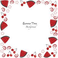 Cherry and watermelon vector pattern frame