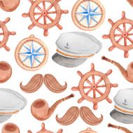 Watercolor nautical seamless pattern