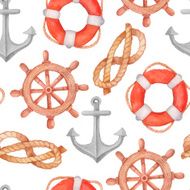 Watercolor nautical seamless pattern N3