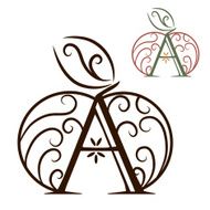 Artistically drawn stylized lace vector apple and A