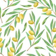 Watercolor branches of olives seamless pattern Vector illustration