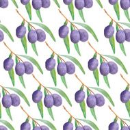 Watercolor branches of olives seamless pattern Vector illustration N2