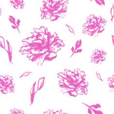 Seamless monochrome watercolor background with pink peonies