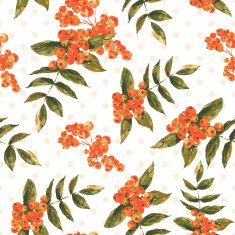 Watercolor Autumn Seamless Background with Rowan