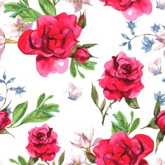 Seamless Watercolor Background with Blooming Red Roses