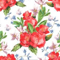 Seamless Watercolor Background with Blooming Red Roses N2