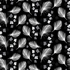 Seamless vector pattern with abstract flowers and feathers