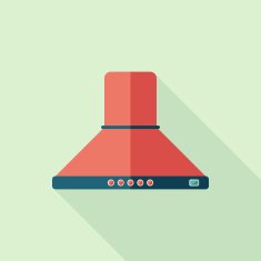 Red kitchen hood flat square icon with long shadows