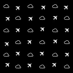 Geometric simple monochrome minimalistic vector holiday pattern clouds and planes