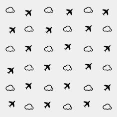 Geometric simple monochrome minimalistic vector holiday pattern clouds and planes N2