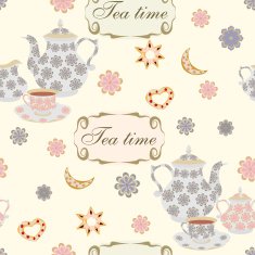Seamless pattern with teapots and cups N3