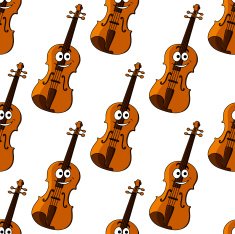 Violin cartoon character seamless pattern