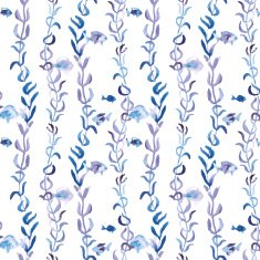watercolor fish and algae seamless vector pattern