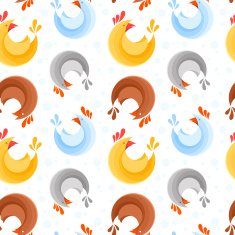 Seamless pattern design with colorful stylized chicken icons