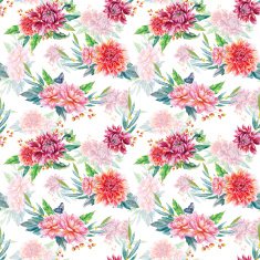 Seamless pattern with red dahlia