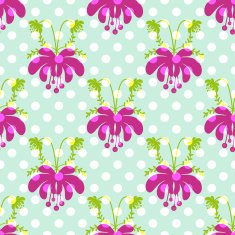 Seamless cartoon flowers pattern polka dot background N2