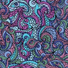 Abstract swirl ethnic seamless pattern Cool colors N2