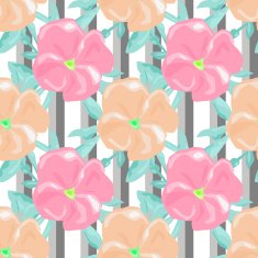 Seamless watercolors flowers pattern striped background