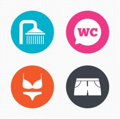 Swimming pool icons Shower and swimwear signs N8