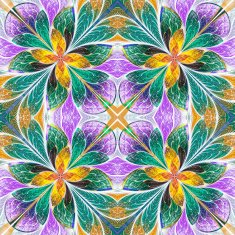 Multicolored symmetrical pattern in stained-glass window style N6