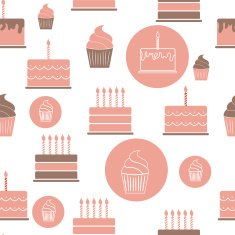 Birthday Cake Flat Seamless Pattern Background Vector Illustrati