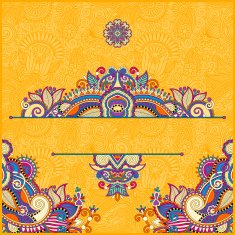 yellow invitation card with neat ethnic background royal orname