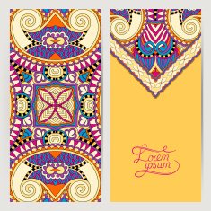 yellow decorative label card for vintage design ethnic pattern