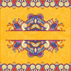 floral yellow invitation card vintage paisley frame design