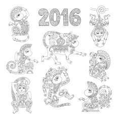set of line art authentic decorative monkey - chinese zodiac N2