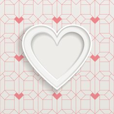 White frame in heart shape and geometric pattern on background