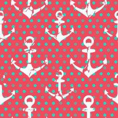 Coral background polka dots pattern with anchors