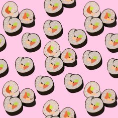 Seamless pattern with set of sushi rolls