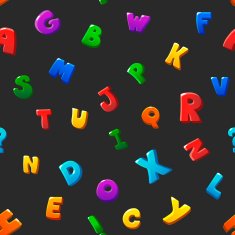 Seamless pattern cartoon kids alphabet bubble letters on black background N2