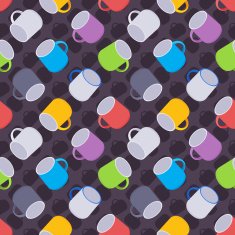 Seamless pattern with the colored coffee mugs