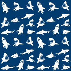 Sharks silhouettes seamless pattern white on blue Background