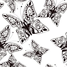 Beautiful seamless background of butterflies black and white N2