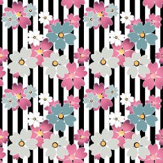 Seamless cute cartoon flowers pattern on striped background
