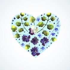 Watercolor blue flowers heart