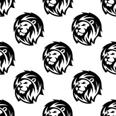 Seamless pattern of eraldic lions with shaggy mane