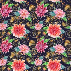Vector seamless pattern with red dahlia