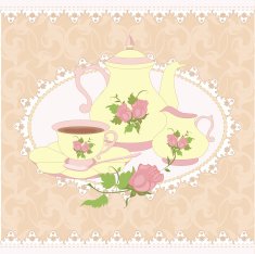 Cup and milk jug in a lace frame