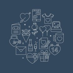 valentine's day line icon circle set