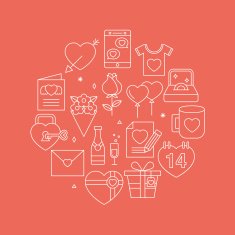 valentine's day line icon circle set N2
