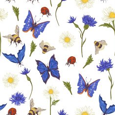 Summer Vintage Seamless Pattern with Blooming Chamomile