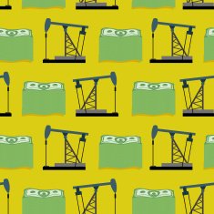 Oil rig and a bundle of money seamless pattern