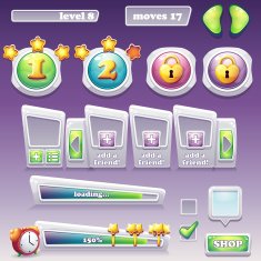 Big set of elements for computer games web design Progress