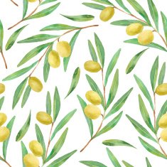 Watercolor branches of olives seamless pattern Vector illustration