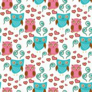 Cute seamless pattern with owls couple Blue and pink owls